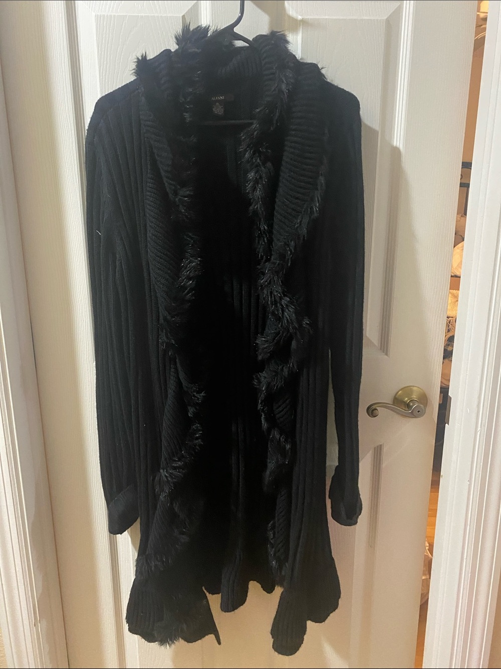 Alfani Black Faux-Fur Trim Open-Front Cardigan